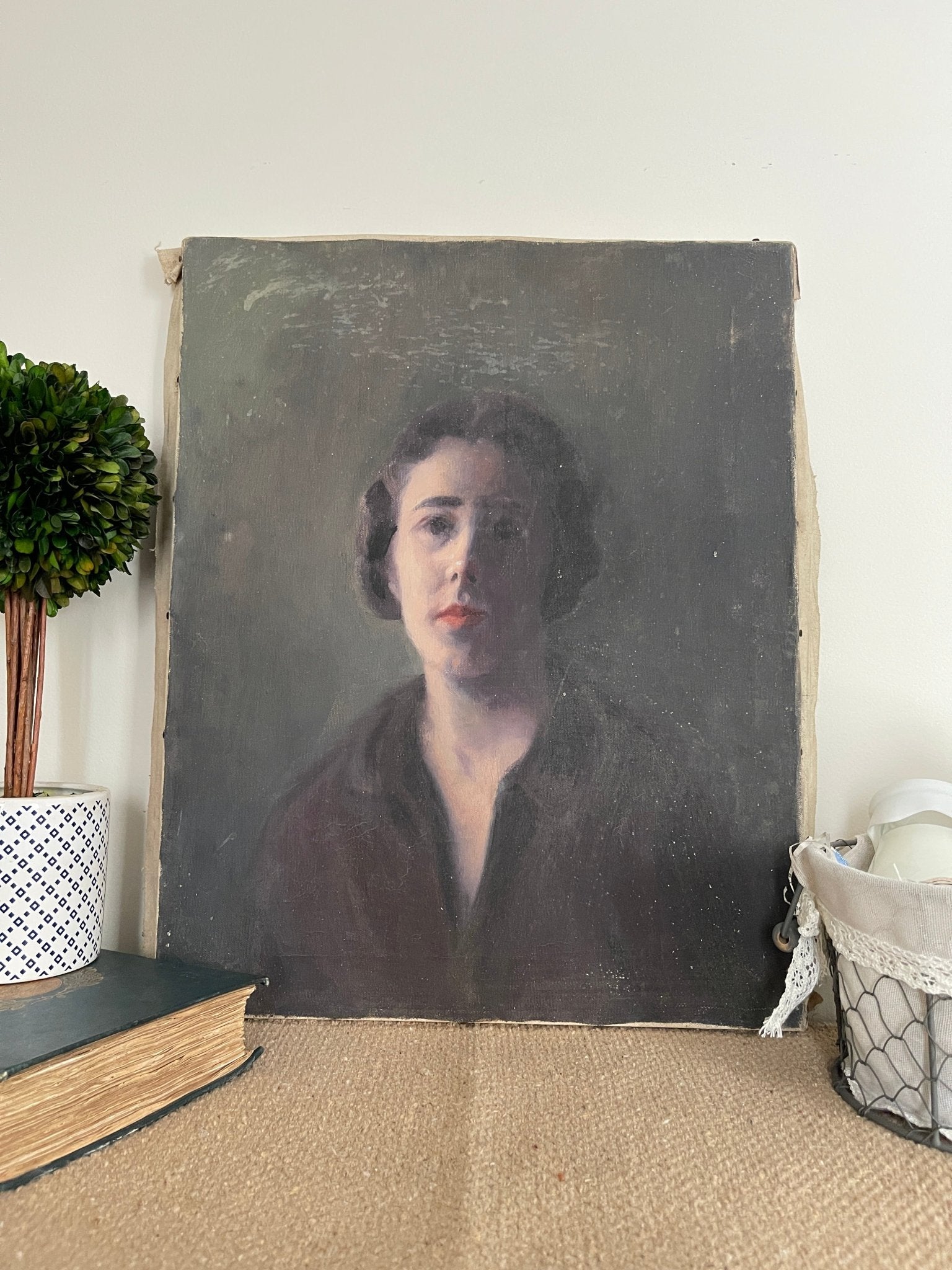 Vintage Oil on Canvas Portrait Painting | Moody Dark Academia 1920s/1930s Aesthetic – Wall Décor by The Olde 1840