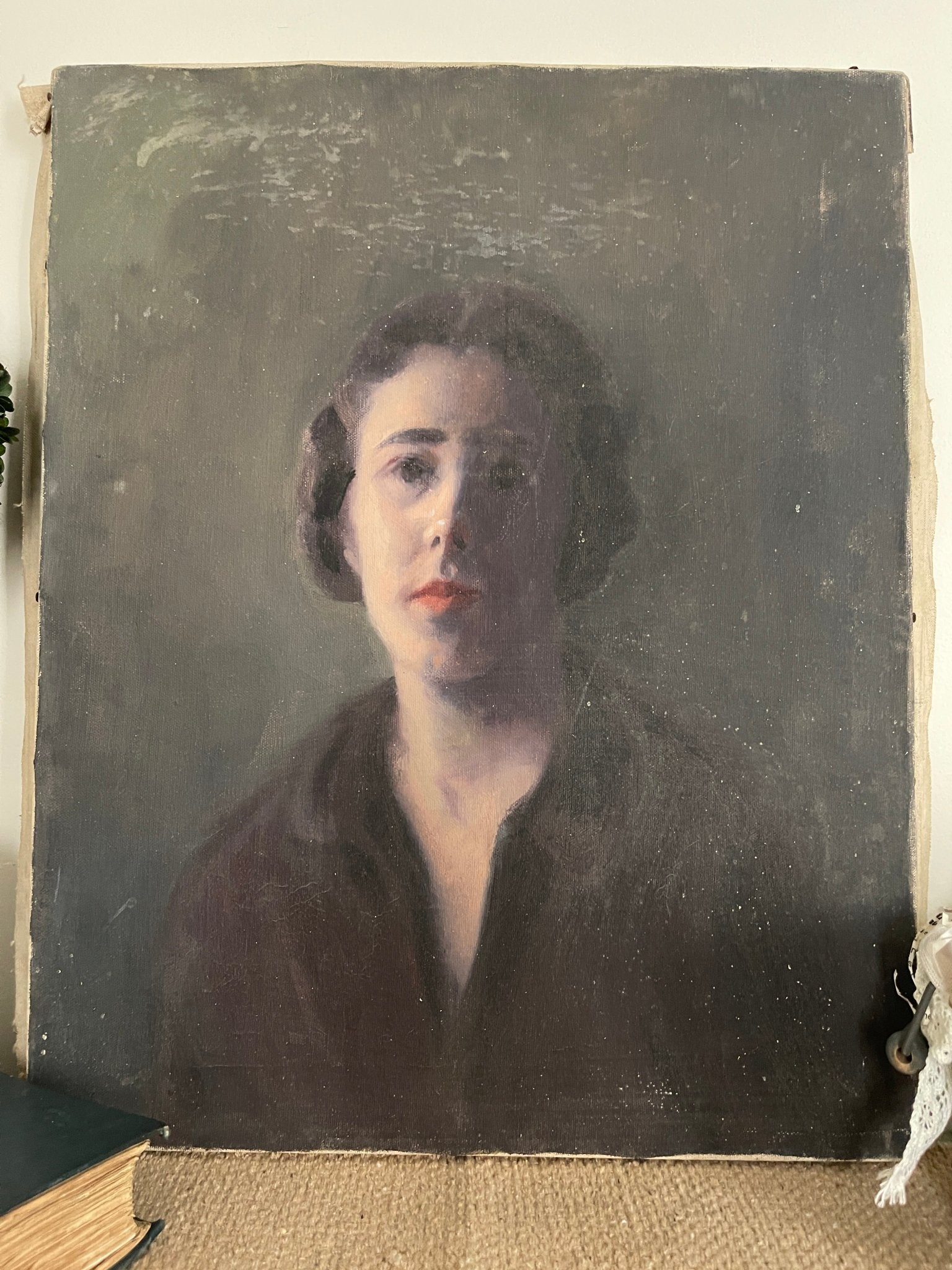Vintage Oil on Canvas Portrait Painting | Moody Dark Academia 1920s/1930s Aesthetic – Wall Décor by The Olde 1840