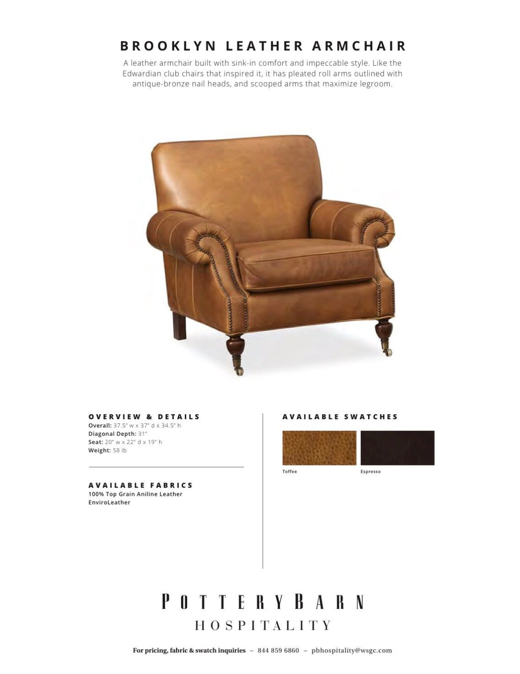Vintage Pottery Barn Brooklyn Leather Armchair – Toffee – Furniture by The Olde 1840