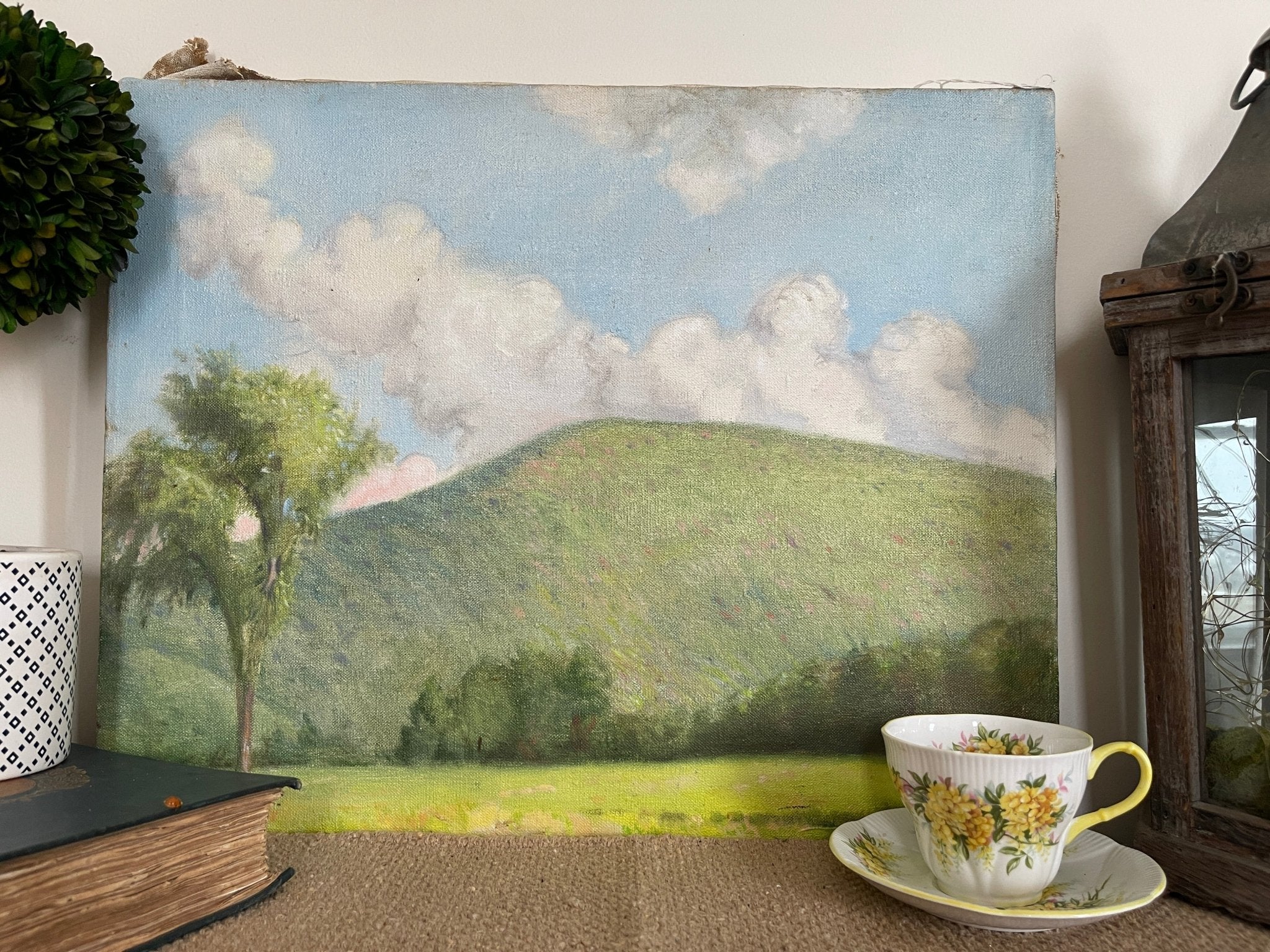 Vintage Rolling Hills Landscape Oil Painting on Canvas – Wall Décor by The Olde 1840