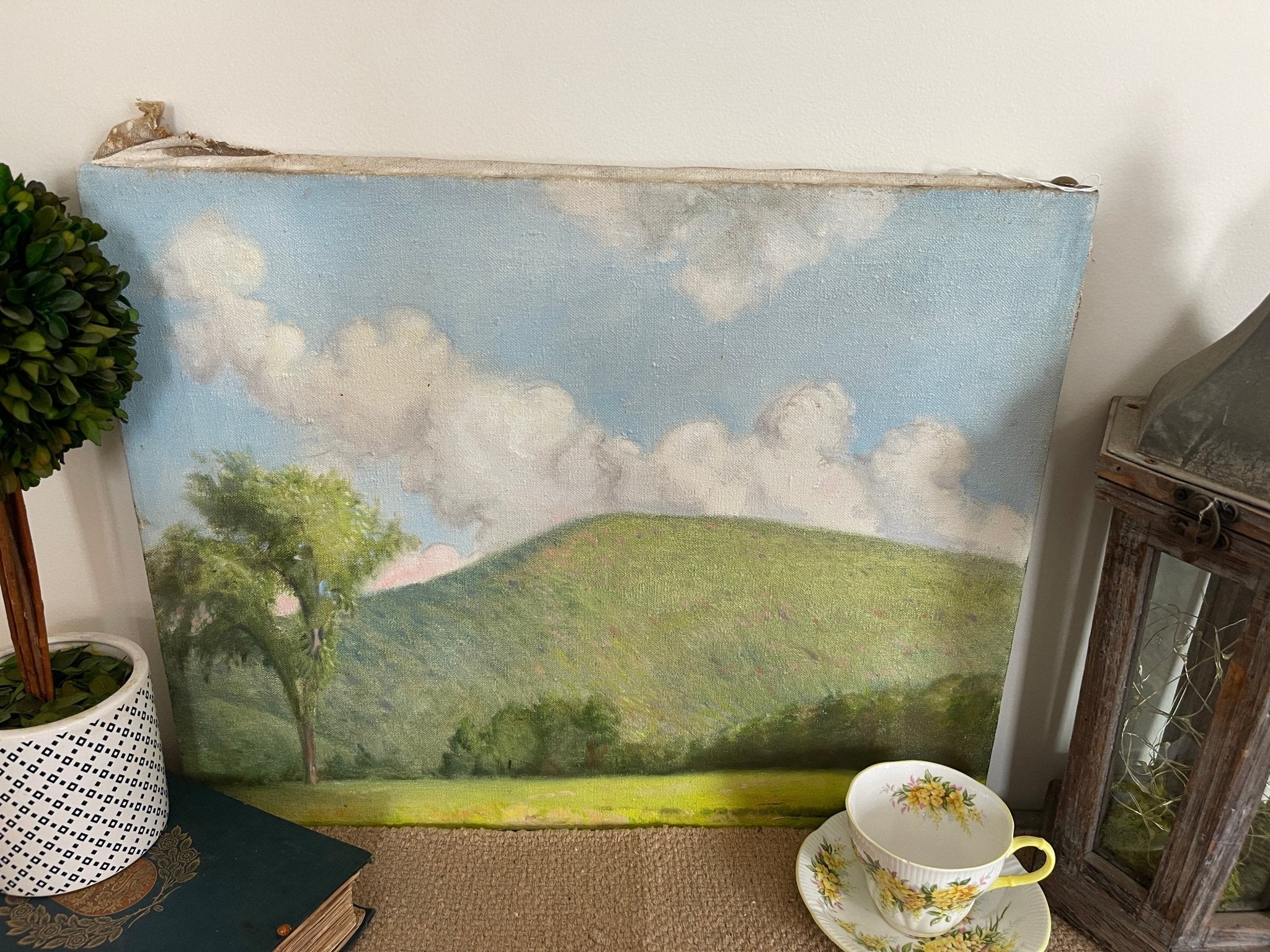 Vintage Rolling Hills Landscape Oil Painting on Canvas – Wall Décor by The Olde 1840