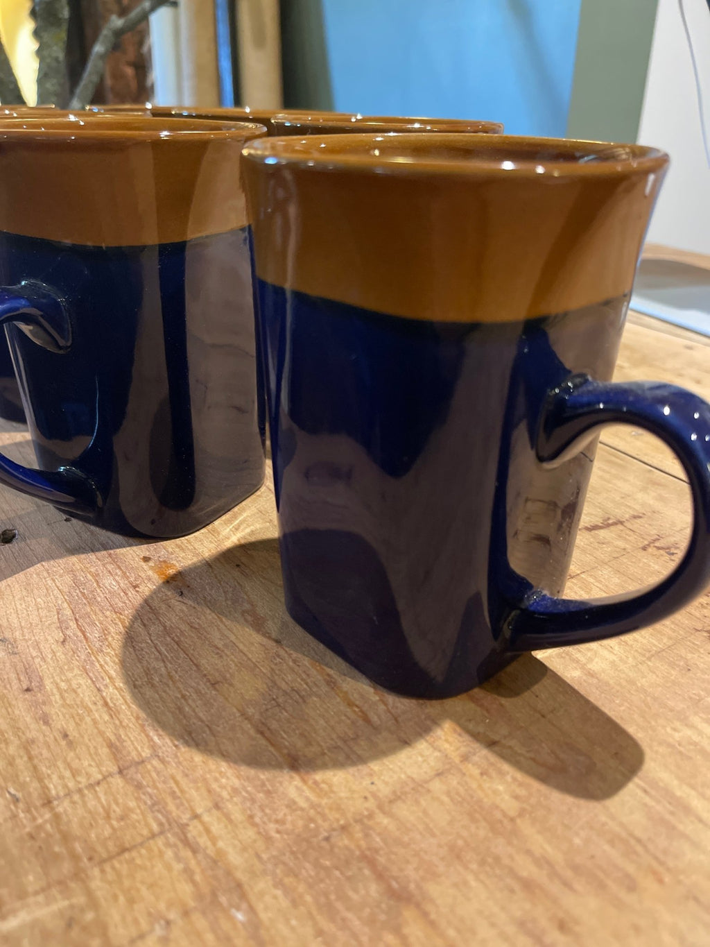 Vintage Royal Norfolk Stoneware Coffee Mugs Cobalt Blue Brown Rim Two-Tone Square Base 14oz Cups – Kitchen & Dining by The Olde 1840