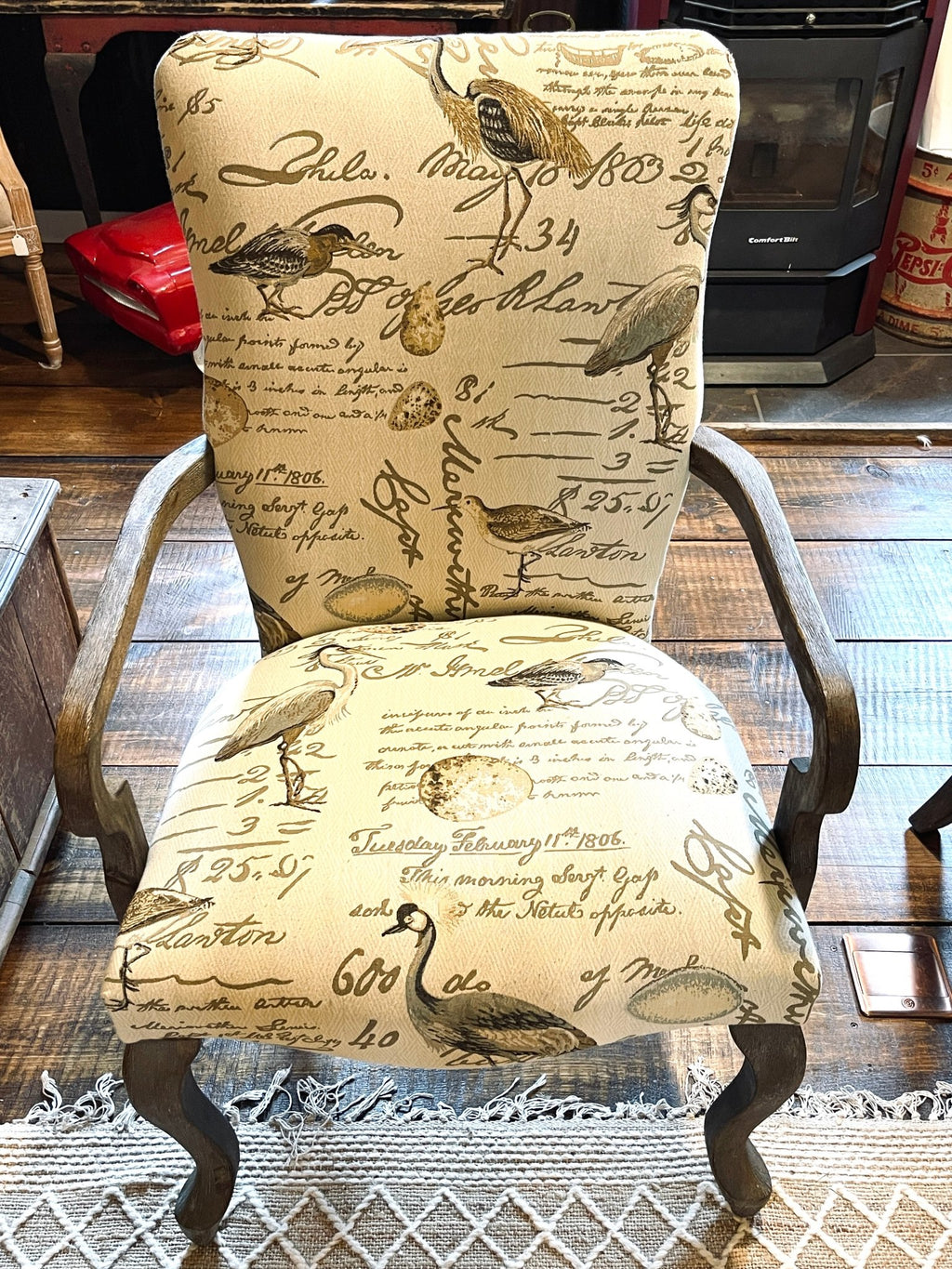 Vintage-style Bird & Script Accent Armchairs – Furniture by The Olde 1840