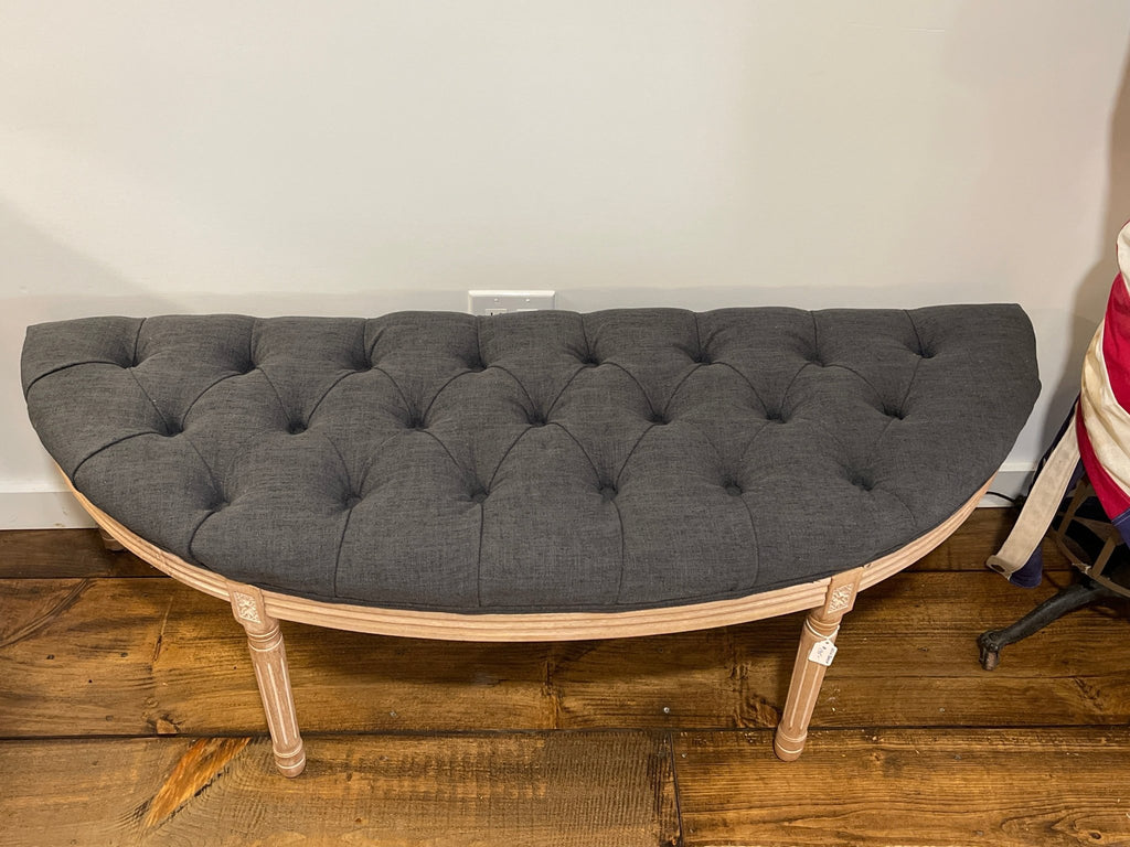 Vintage-Style Tufted Charcoal Upholstered Bench with Carved Wood Frame | French Country & Modern Farmhouse – Furniture by The Olde 1840