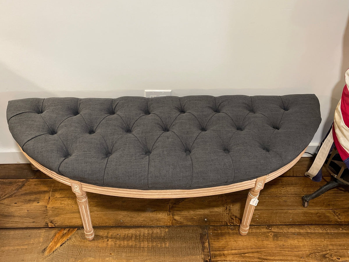 Vintage-Style Tufted Charcoal Upholstered Bench with Carved Wood Frame | French Country & Modern Farmhouse – Furniture by The Olde 1840