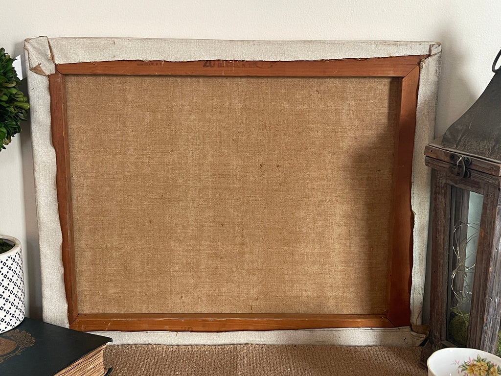 Vintage Unsigned Oil Painting on Canvas, Impressionist Landscape with Stream & Green Trees – Wall Décor by The Olde 1840