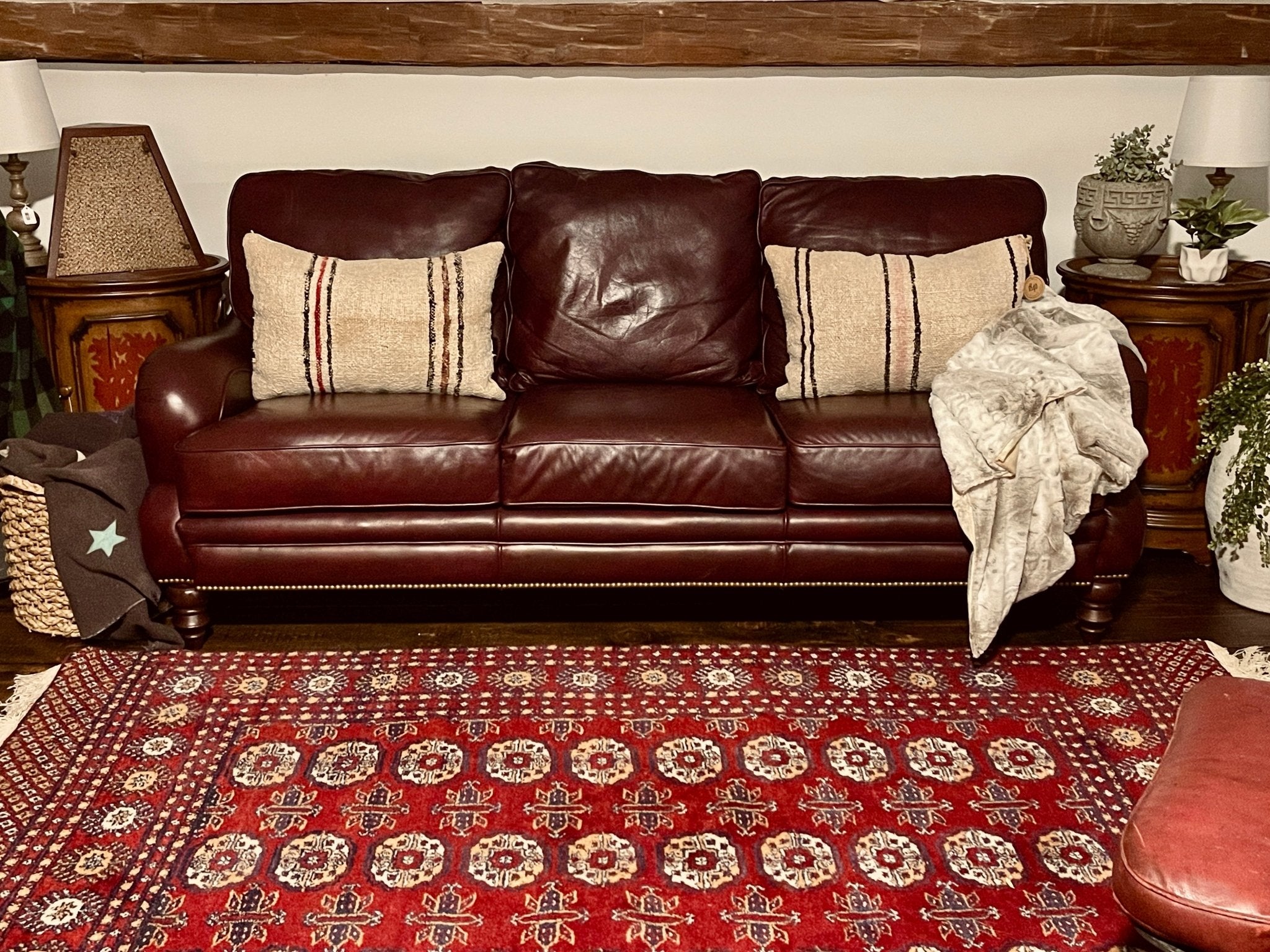 Wayne Phillips for Barcalounger Leather Sofa - Oxblood Burgundy – Furniture by The Olde 1840