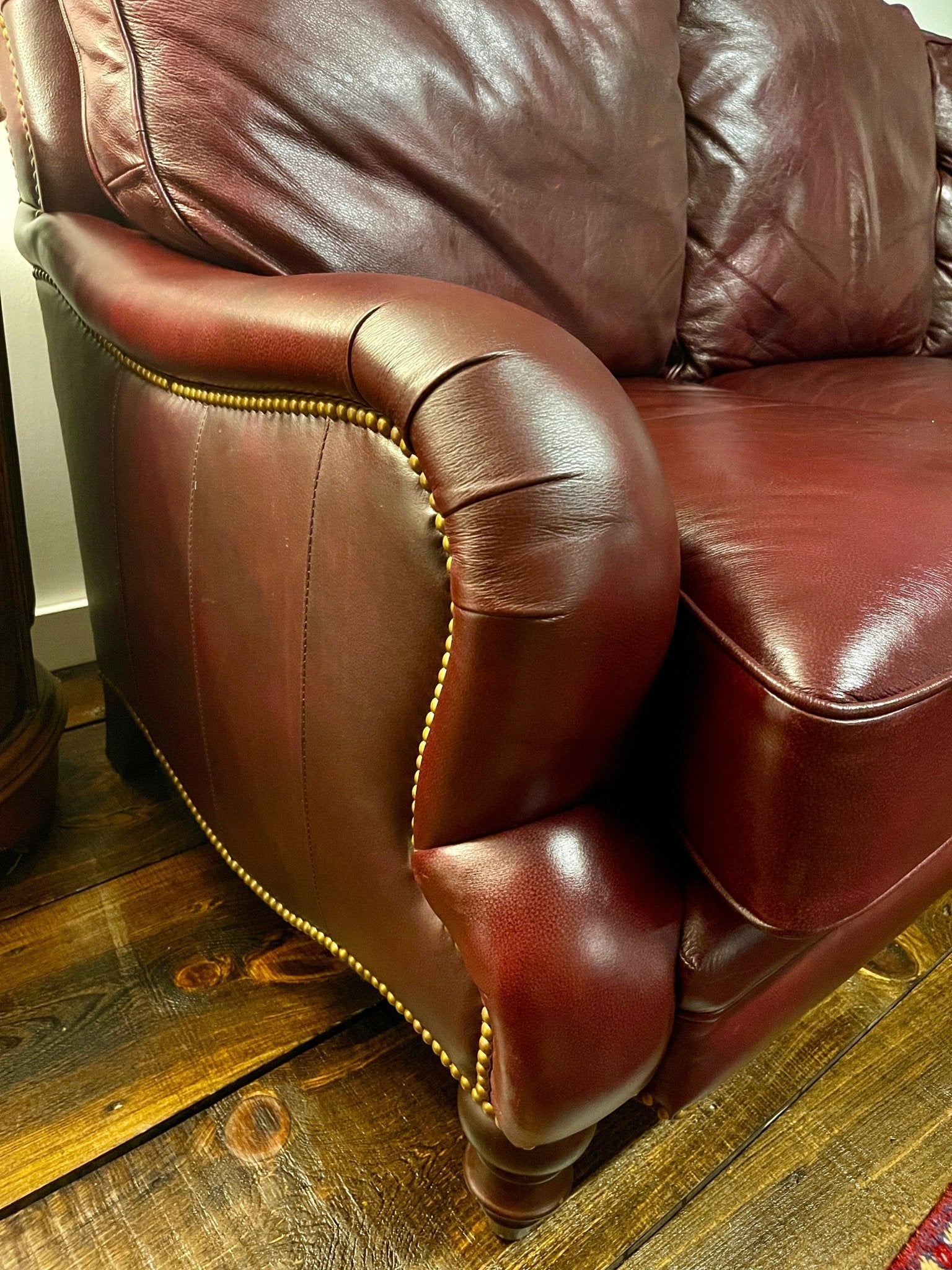 Wayne Phillips for Barcalounger Leather Sofa - Oxblood Burgundy – Furniture by The Olde 1840