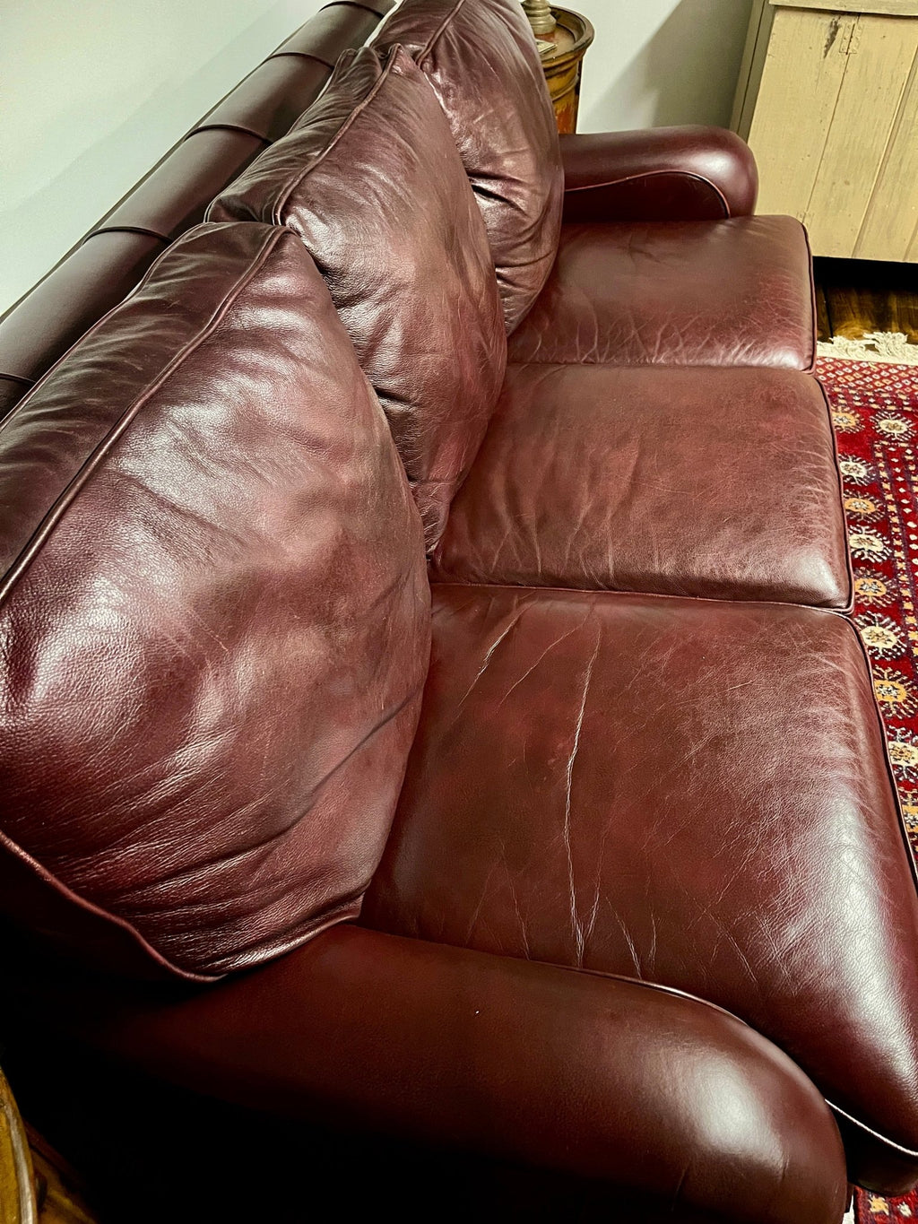 Wayne Phillips for Barcalounger Leather Sofa - Oxblood Burgundy – Furniture by The Olde 1840