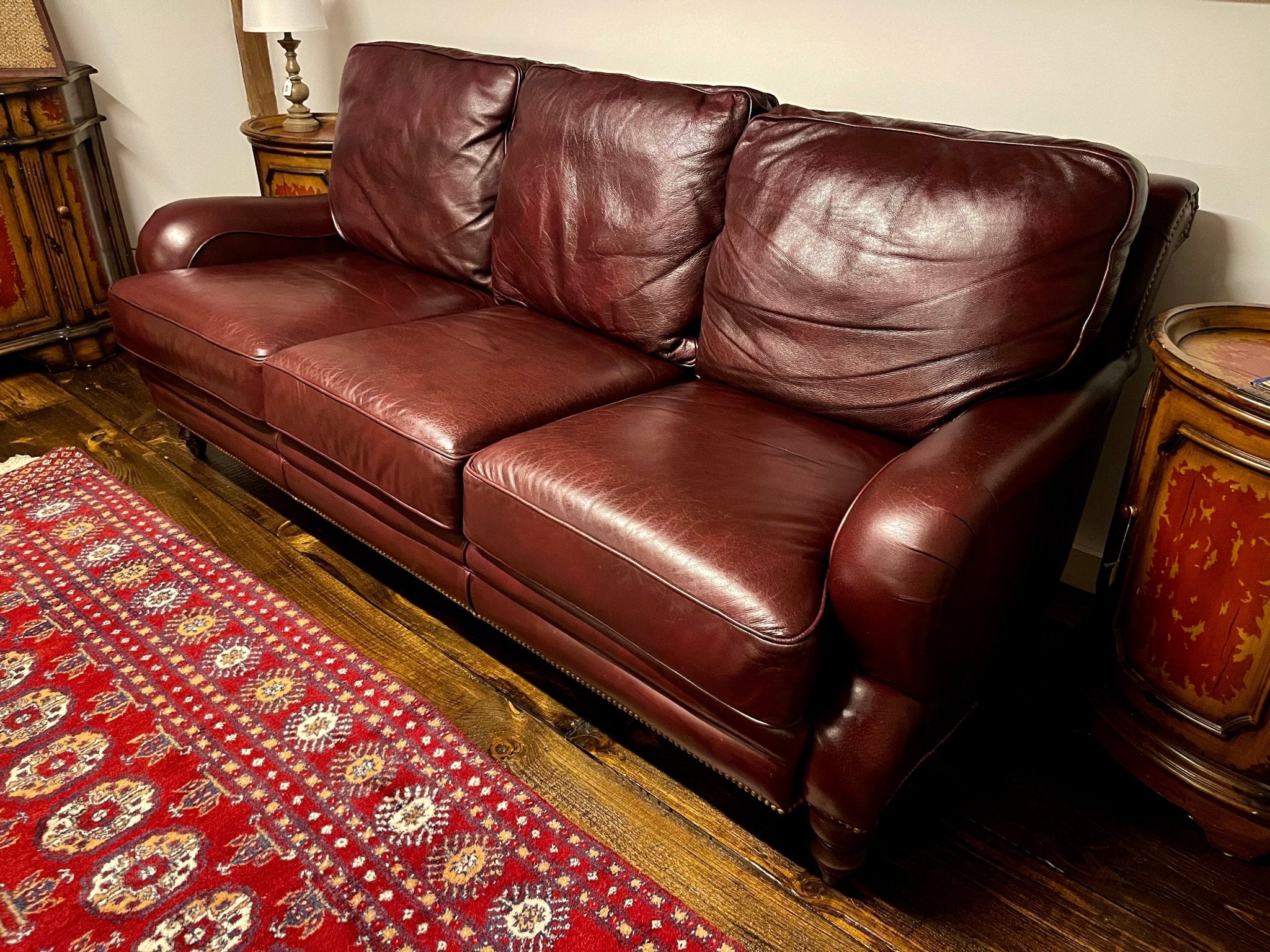 Wayne Phillips for Barcalounger Leather Sofa - Oxblood Burgundy – Furniture by The Olde 1840