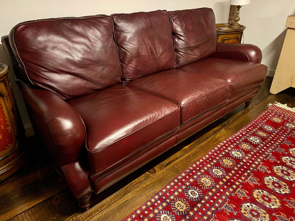 Wayne Phillips for Barcalounger Leather Sofa - Oxblood Burgundy – Furniture by The Olde 1840