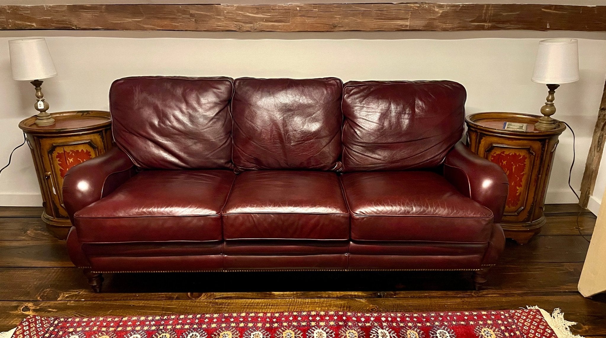 Wayne Phillips for Barcalounger Leather Sofa - Oxblood Burgundy – Furniture by The Olde 1840
