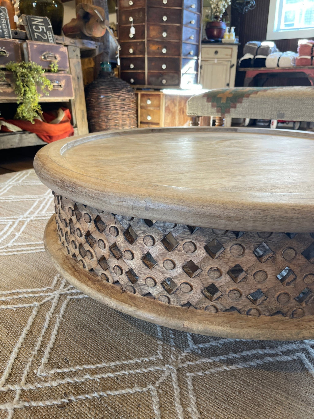 West Elm 32" Carved Lattice Solid Mango Wood Coffee Table – Furniture by The Olde 1840