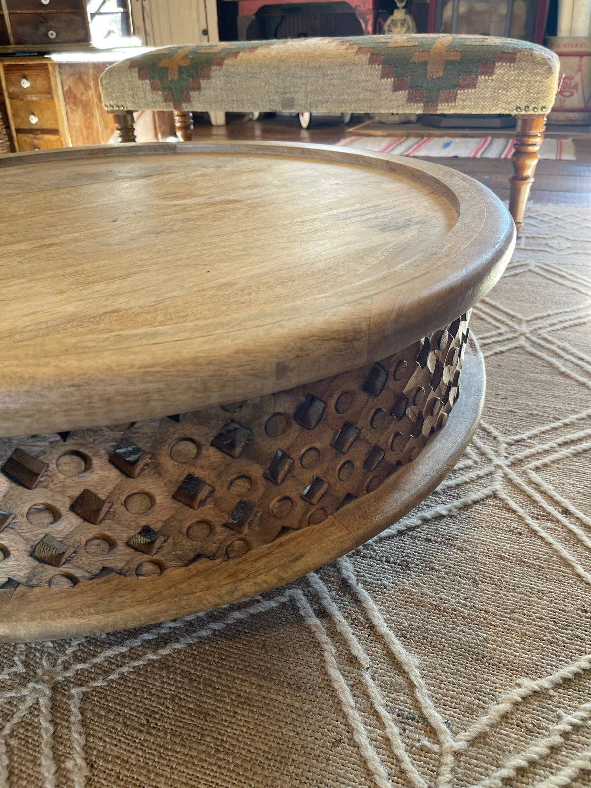 West Elm 32" Carved Lattice Solid Mango Wood Coffee Table – Furniture by The Olde 1840