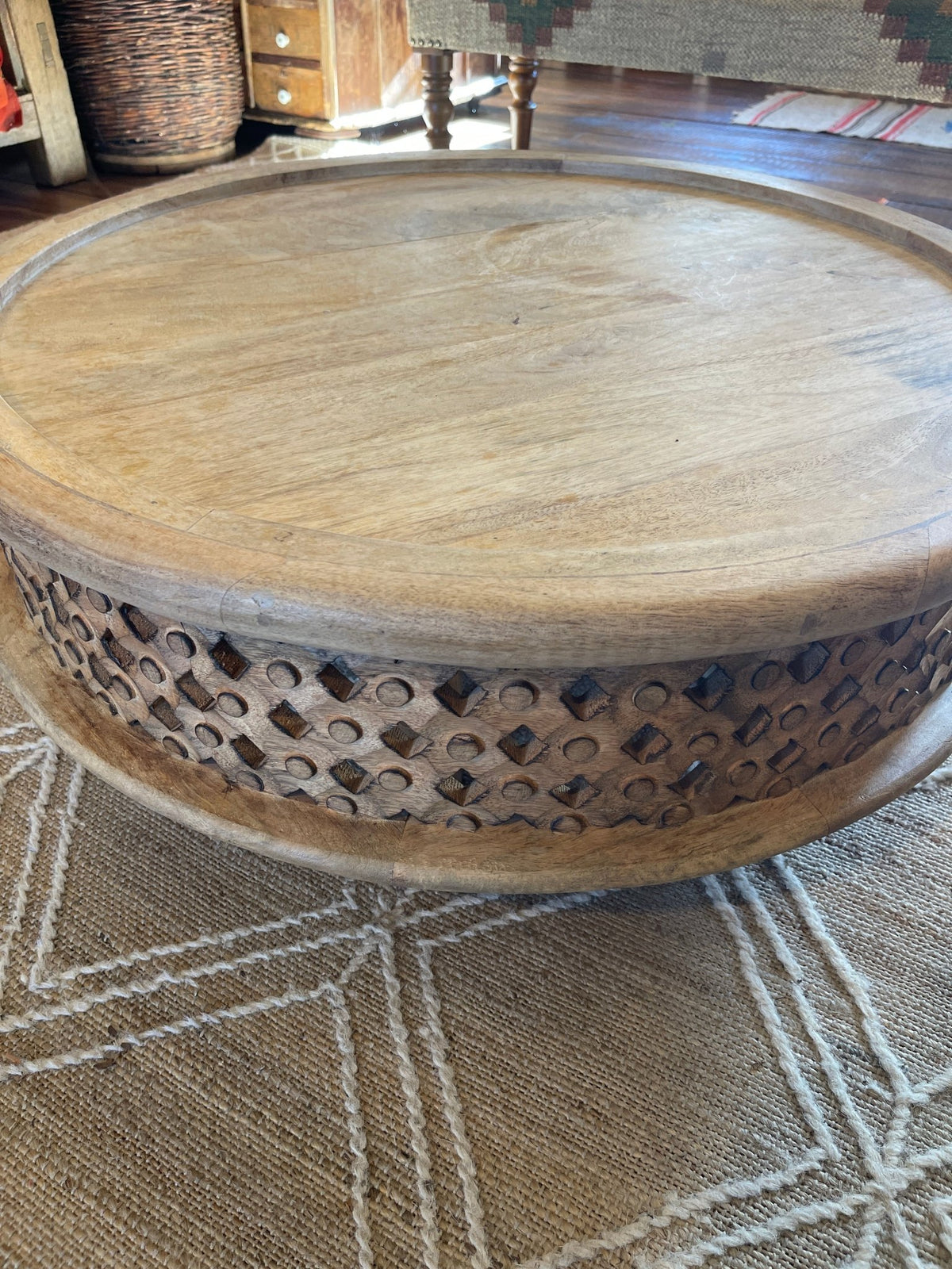 West Elm 32" Carved Lattice Solid Mango Wood Coffee Table – Furniture by The Olde 1840