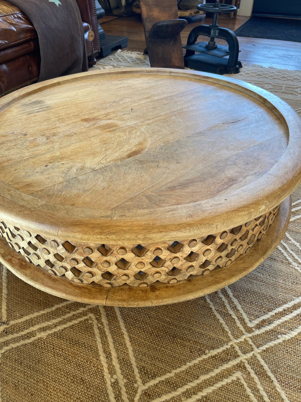 West Elm 32" Carved Lattice Solid Mango Wood Coffee Table – Furniture by The Olde 1840
