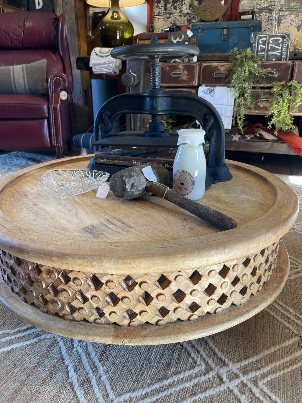West Elm 32" Carved Lattice Solid Mango Wood Coffee Table – Furniture by The Olde 1840