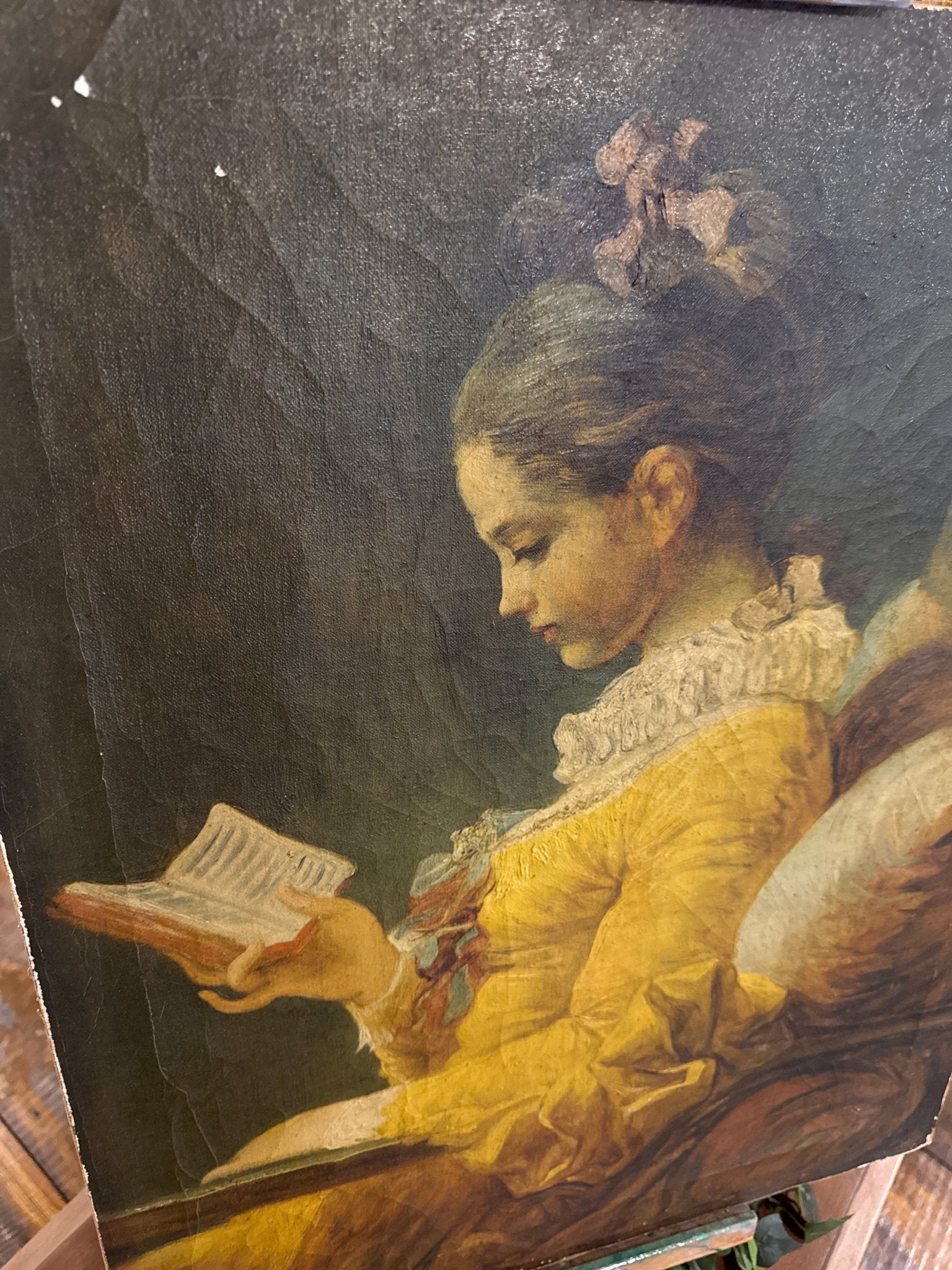 Young Girl Reading Oil on Canvas Art: 20 x 25 – by The Olde 1840