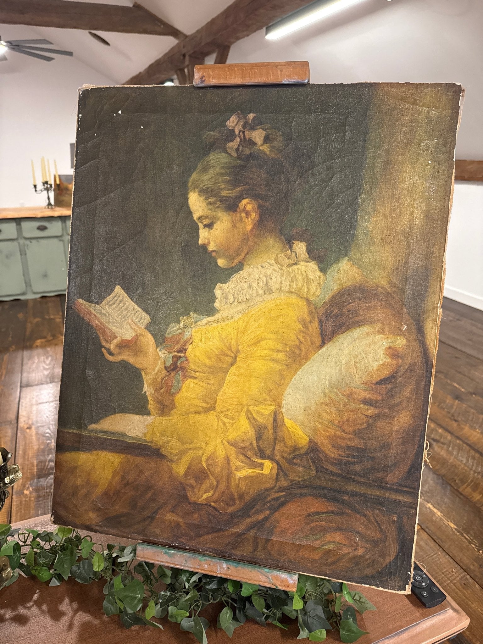 Young Girl Reading Oil on Canvas Art: 20 x 25 – by The Olde 1840