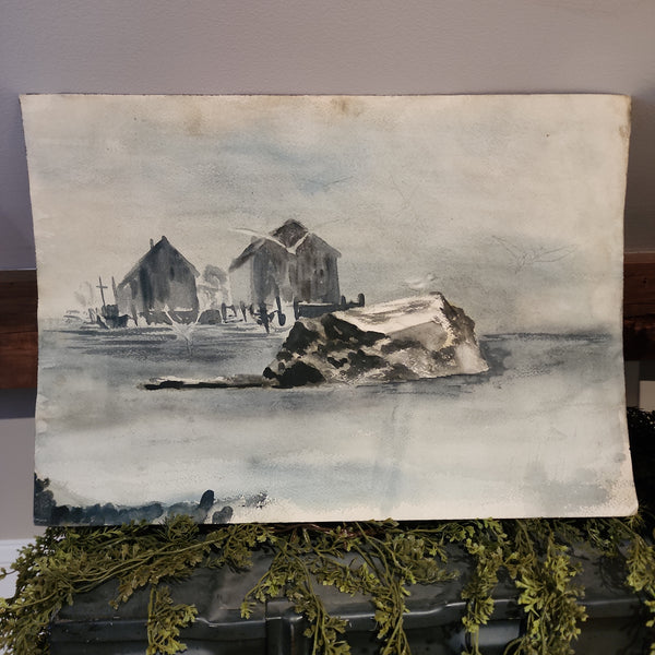 Vintage Watercolor Painting on Cotton