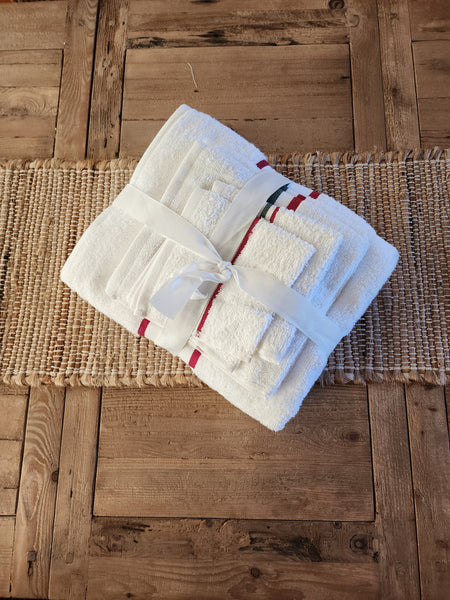 6-Piece Towel Set - Red & Green Stripe