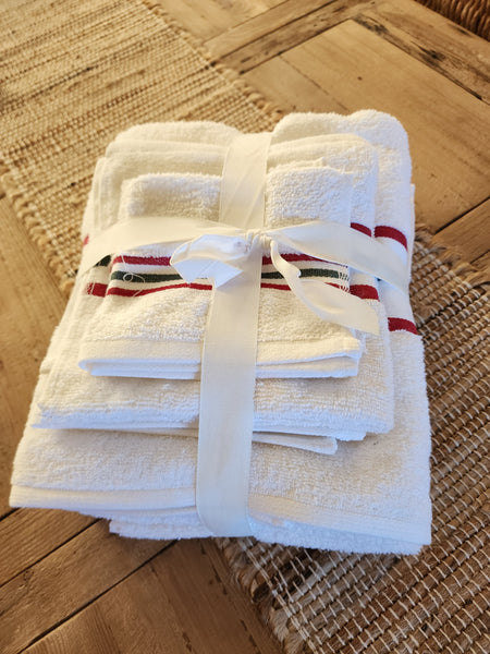 6-Piece Towel Set - Red & Green Stripe