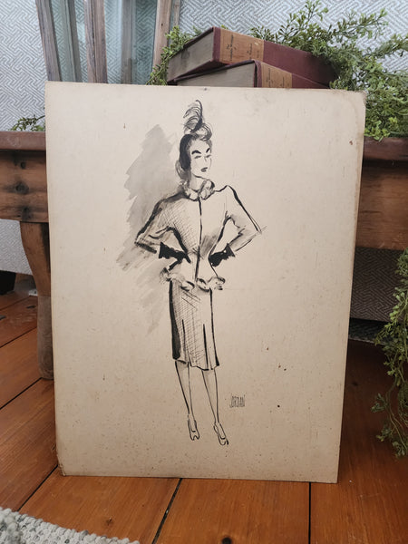Vintage 1944 Fashion Sketch by Jordan