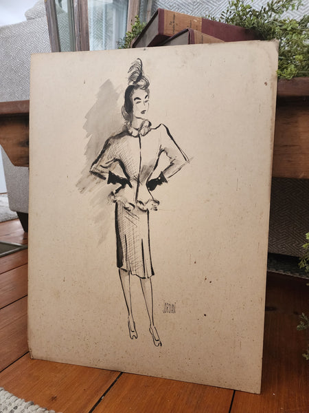 Vintage 1944 Fashion Sketch by Jordan