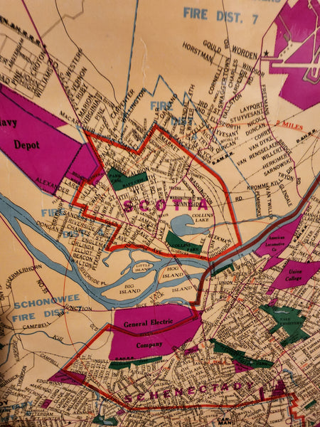 Large Vintage Map of Schenectady, New York