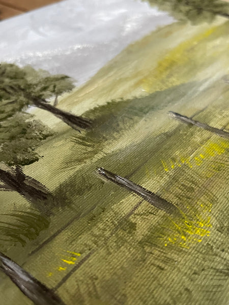 Snow Capped Mountain Countryside Oil on Canvas
