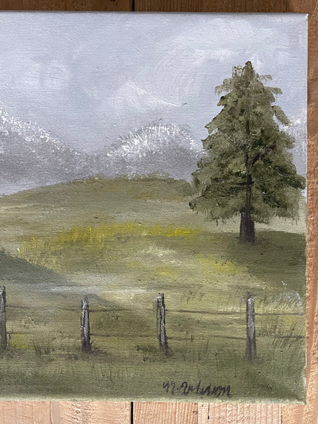 Snow Capped Mountain Countryside Oil on Canvas