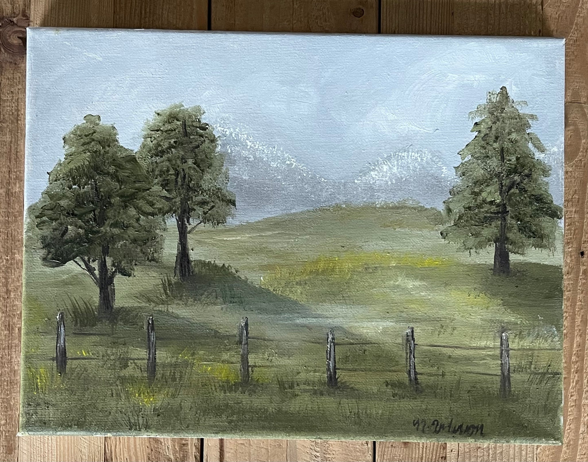 Snow Capped Mountain Countryside Oil on Canvas